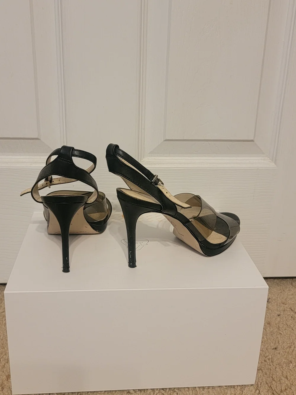 Black Clear Strap High Heel Sandals